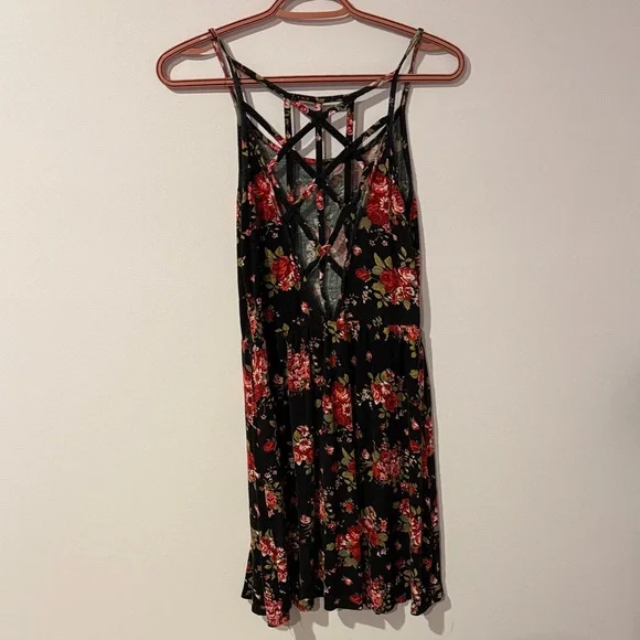 Floral Black and Red Women's Dress - Picture 2 of 2